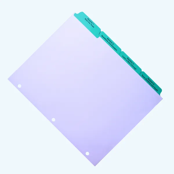 Angled view of green Mylar index tab dividers