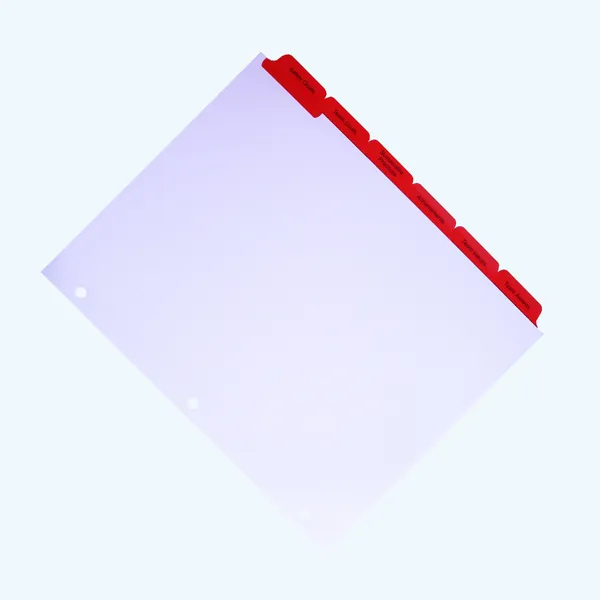 Angled view of red Mylar index tab dividers