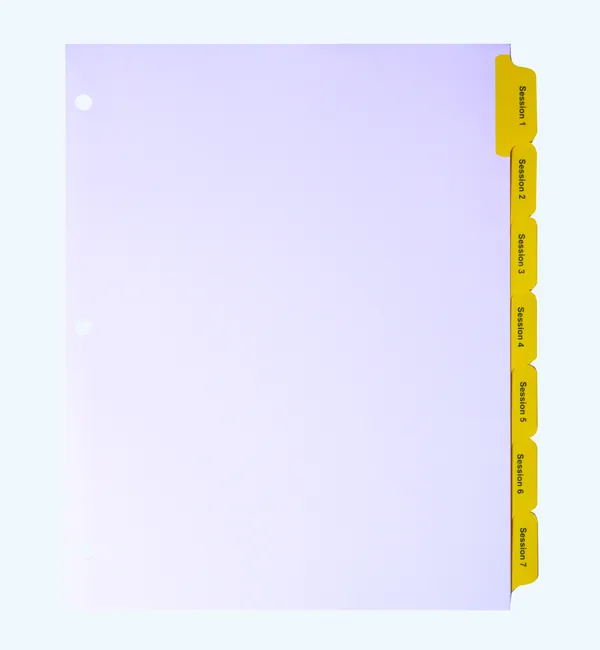 Index tab dividers with yellow Mylar reinforced tabs on white index stock