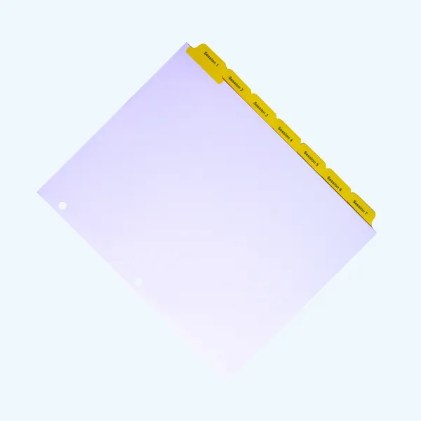 Angled view of yellow Mylar index tab dividers